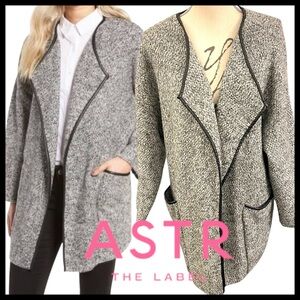 ASTR Salt & Pepper Grey Black Piping Open Front Pockets Cardigan Jacket (S)